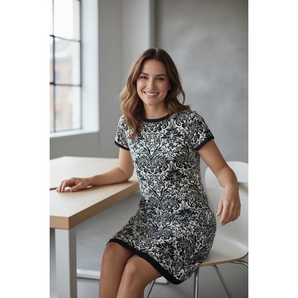 Sandra Darren Dress Women 6 Damask Black Gray Office Career Classic Elegant Chic